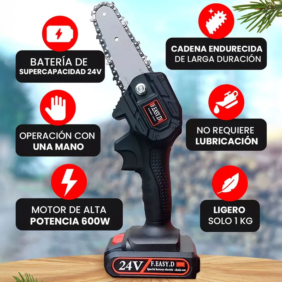 Mini Motosierra De Mano Portátil Ergonómico Recargable 24v Color Negro